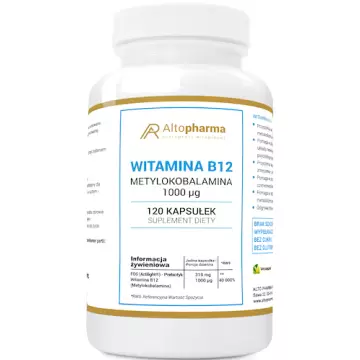 Alto Pharma Witamina B12 Metylokobalamina 1000mcg 120kaps vege + Prebiotyk FOS - suplement diety Energia