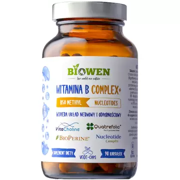 Biowen Witamina B Complex+ B50 Methyl 90kaps vege - suplement diety B1 - B12 Piperyna Układ nerwowy Odporność