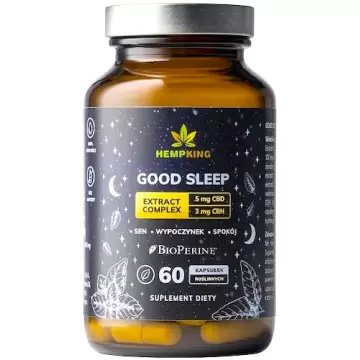 HempKing Good Sleep 5mg CBD 3mg CBN Extract Complex Na sen 60kaps vege - suplement diety Sen Spokój Melatonina