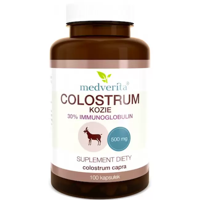 Medverita Colostrum Kozie 500mg 100kaps - suplement diety Kolostrum 30% immunoglobulin Siara z mleka