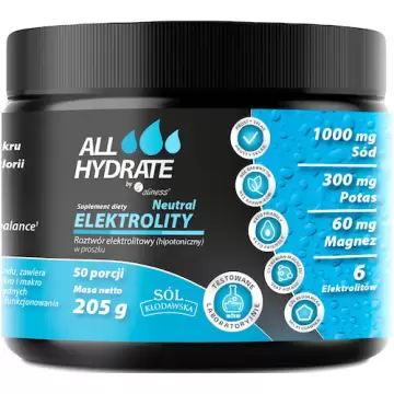 Aliness ALLHydrate Elektrolity Neutral 205g 50porcji Nawodnienie Magnez Potas Sód Fosfor Keto Mięśnie Neutralny