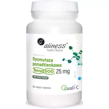 Aliness Dysmutaza ponadtlenkowa Tetra SOD 25mg 60tab vege Liofilizowane algi enzym SOD Antyoksydacja