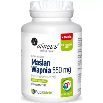 Aliness Maślan wapnia 550mg (bez sodu) 100tab matrycowych vege - suplement diety Jelita Kwas masłowy