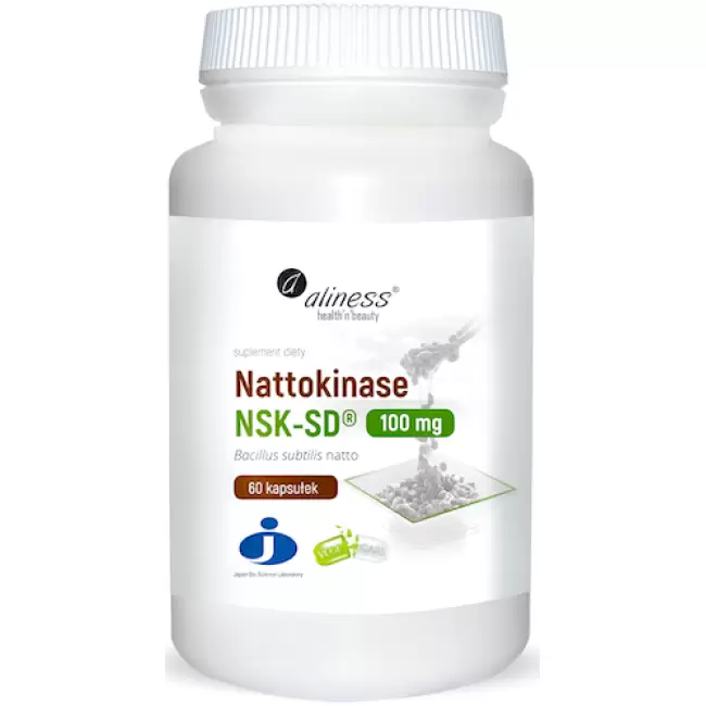 Aliness Nattokinase NSK-SD 100mg  60kaps vege - suplement diety Nattokinaza Miażdżyca Krew