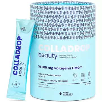 Aura Herbals Colladrop® Beauty kolagen morski rybi HMG™ 10000mg smak ananas 30szt saszetki + QualiC + Q10