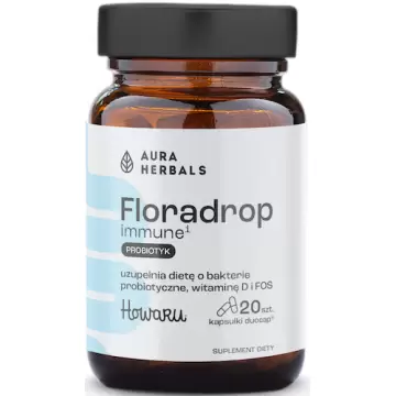 Aura Herbals Floradrop immune 20kaps Lactobacillus+Bifidobacterium+D3 - suplement diety Probiotyk Prebiotyk Jelita Odporność