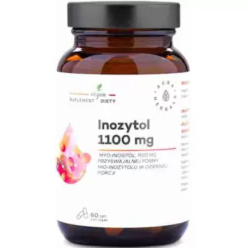 Aura Herbals Inozytol 1100mg Myo-Inositol 60kaps vege - suplement diety Witamina B8 Stres Pamięć