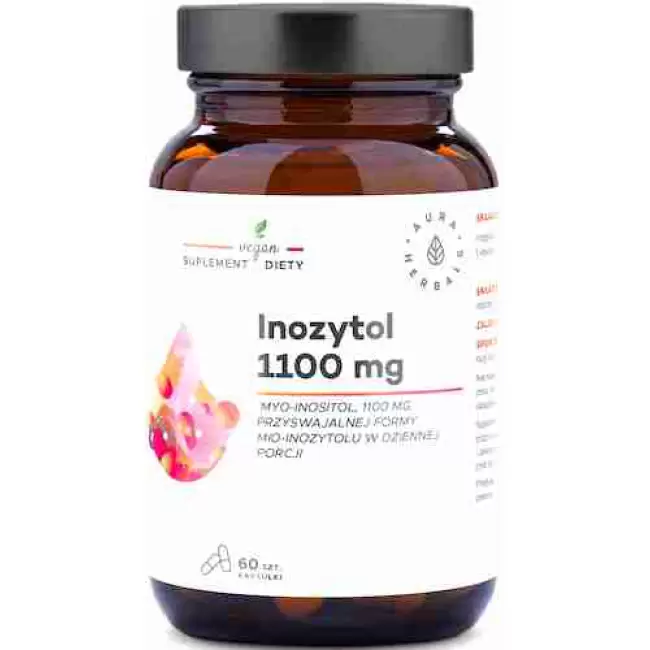 Aura Herbals Inozytol 1100mg Myo-Inositol 60kaps vege - suplement diety Witamina B8 Stres Pamięć