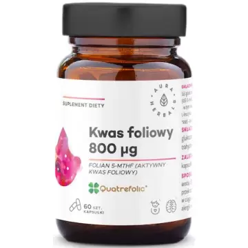 Aura Herbals Kwas foliowy Quatrefolic 800mcg 60kaps - suplement diety Ciąża Krew Odporność Układ Nerwowy