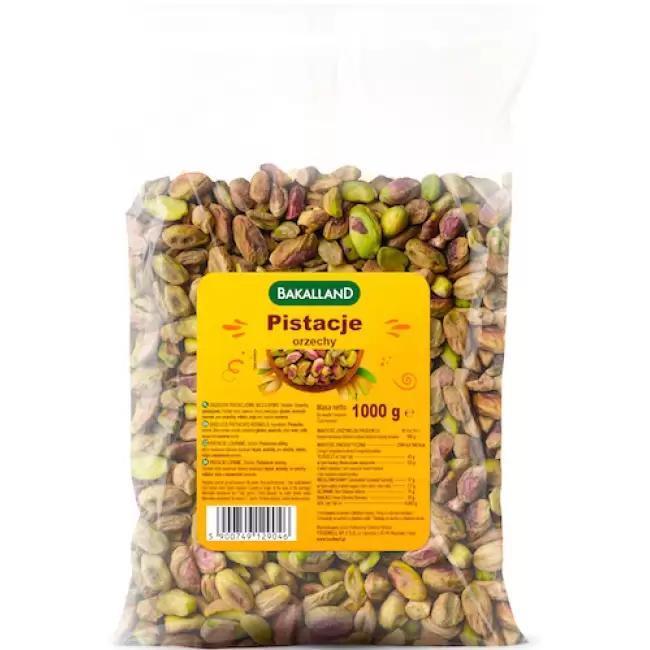 Bakalland Orzechy Pistacjowe surowe łuskane całe bez soli 1000g Pistacje bez łupiny świeże 1kg Białko