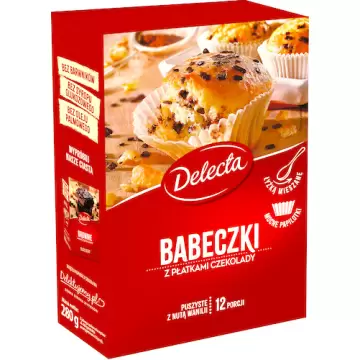 Delecta Babeczki z płatkami czekolady 280g Foremki 12szt. Puszyste Nuta wanilii