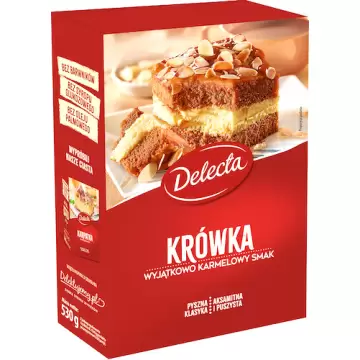 Delecta Ciasto Krówka karmelowy smak 530g Polewa toffi Gotowa mieszanka Aksamitna Puszysta