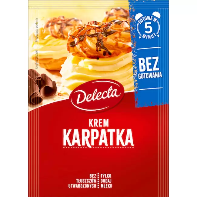 Delecta Krem Karpatka do ciast 136g Waniliowa w 5min bez gotowania Gładka masa