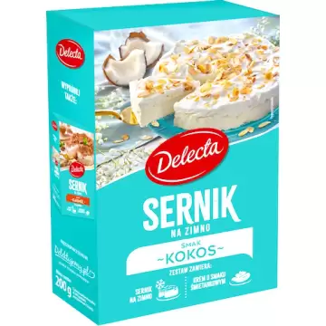 Delecta Sernik na zimno smak kokosowy + Krem o smaku śmietankowym 200g Puszysty Ciasto