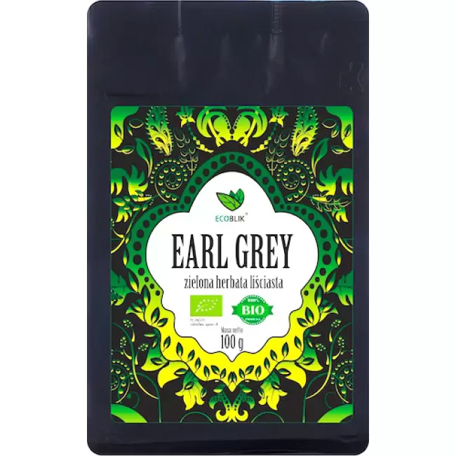 EcoBlik BIO Herbata zielona liściasta EARL GREY luz EKO 100g Delikatny smak