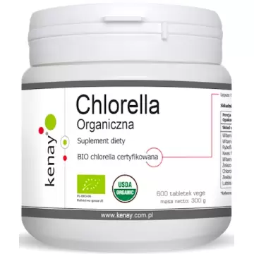 Kenay Chlorella Organiczna 500mg 600tab BIO - suplement diety Rozbite Ściany Komórkowe Certyfikowana