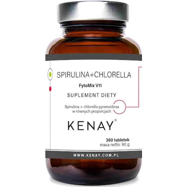 Kenay Spirulina + Chlorella pyrenoidosa FytoMix V11 360tab vege - suplement diety Odporność Kontrola Wagi Algi