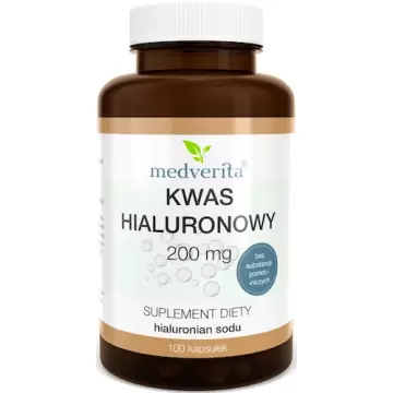 Medverita Kwas hialuronowy 200mg 120kaps - suplement diety hialuronian sodu Skóra Nawilżenie