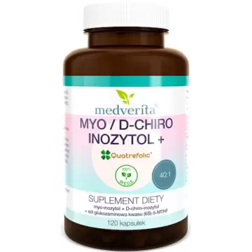Medverita MYO/D-CHIRO Inozytol Quaterfolic 120kaps vege - suplement diety Mio Inositol Stres Płodność PCOS