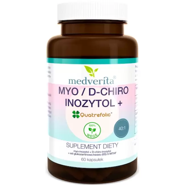 Medverita MYO/D-CHIRO Inozytol Quaterfolic 60kaps vege - suplement diety Mio Inositol Stres Płodność PCOS