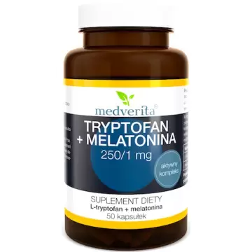 Medverita Tryptofan 250mg + Melatonina 1mg 50kaps - suplement diety Zdrowy Sen Jet Lag