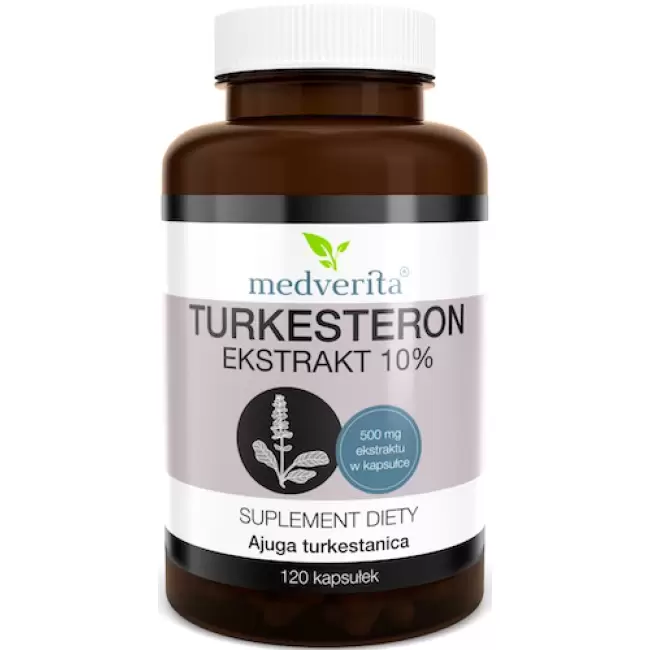 Medverita Turkesteron 500mg ekstrakt 10% 120kaps Ajuga Witalność Stres Energia