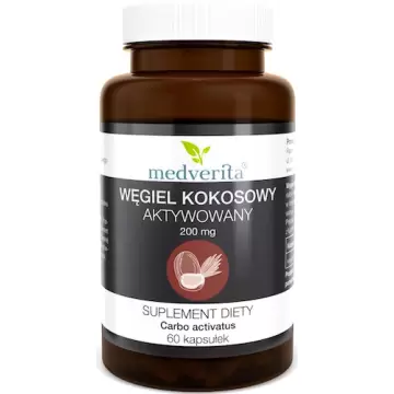 Medverita Węgiel kokosowy aktywowany 200mg 60kaps - suplement diety Trawienie Jelita