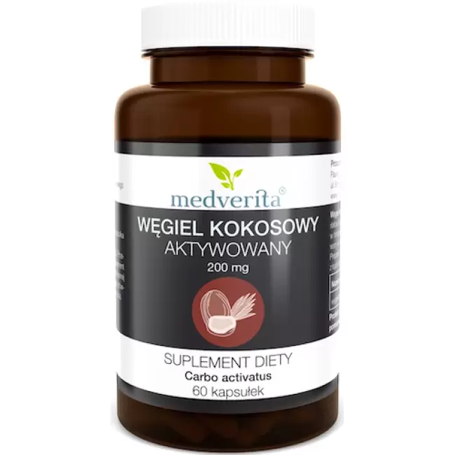 Medverita Węgiel kokosowy aktywowany 200mg 60kaps - suplement diety Trawienie Jelita