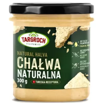 Targroch Chałwa Naturalna 300g Bez dotatku Cukru i Oleju Palmowego Naturalna z Pistacjami Sezam Ksylitol