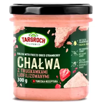 Targroch Chałwa z Truskawkami 300g Bez dotatku Cukru i Oleju Palmowego Naturalna z Pistacjami Sezam Ksylitol