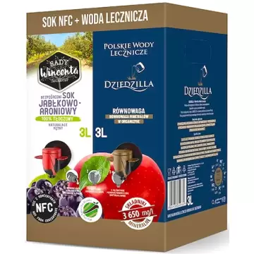 Woda mineralna lecznicza Dziedzilla 3l + Sok Jabłko-Aronia wyciskany NFC Sady Wincenta 3l Równowaga Alergie