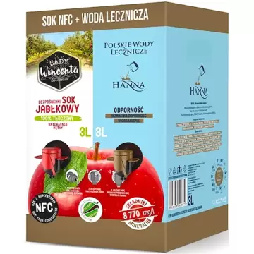 Woda mineralna lecznicza Hanna 3l + Sok Jabłkowy wyciskany NFC Sady Wincenta 3l Odporność