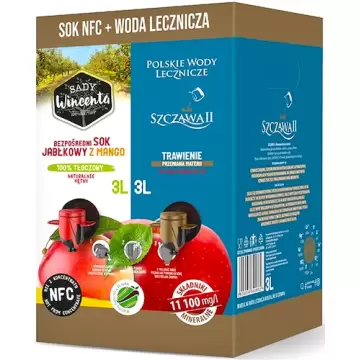 Woda mineralna lecznicza Szczawa II 3l + Sok Jabłko-Mango wyciskany NFC Sady Wincenta 3l Trawienie